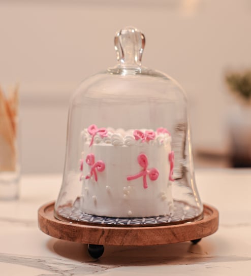 Glass Cloche with Brown Acacia Wood Base