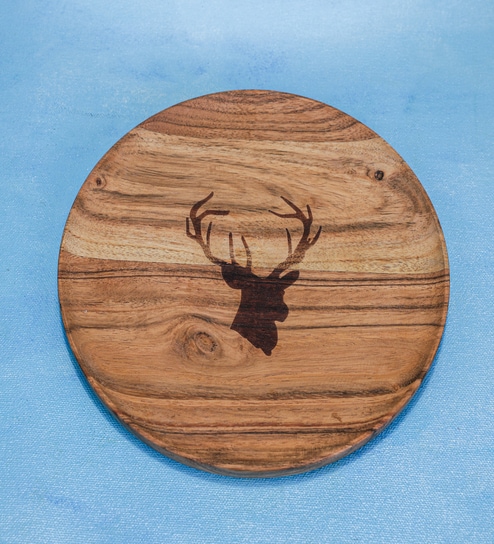 Brown Acacia Wood Serving Platter with Laser Etching