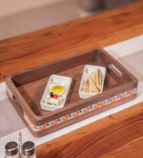 Brown Acacia Wood Serving Tray