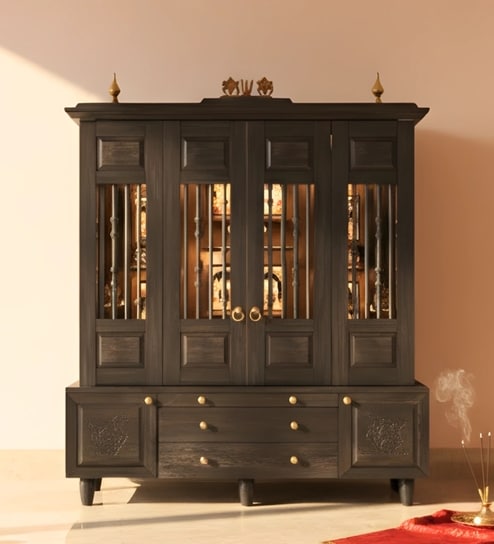 Brown Anandam Teak Wooden Pooja Mandir With Door
