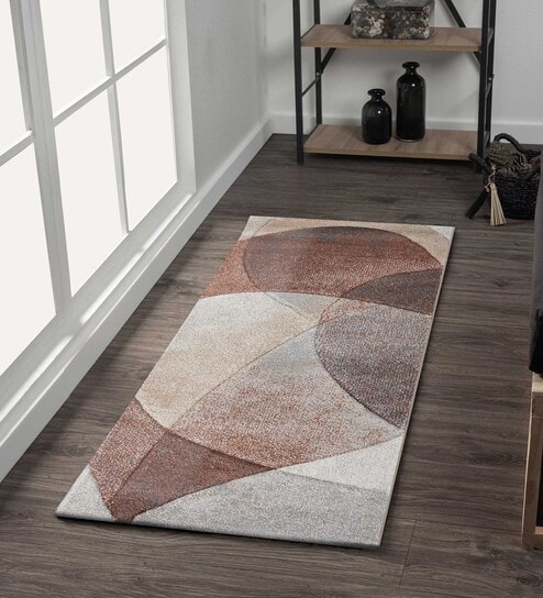 obsessions Brown and Beige Abstract Polypropylene 5 ft x 2 ft Machine Made Runner-picture-19
