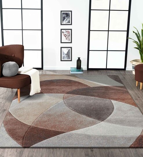 obsessions Brown and Beige Abstract Polypropylene 6 ft x 4 ft Machine Made Carpet-picture-26
