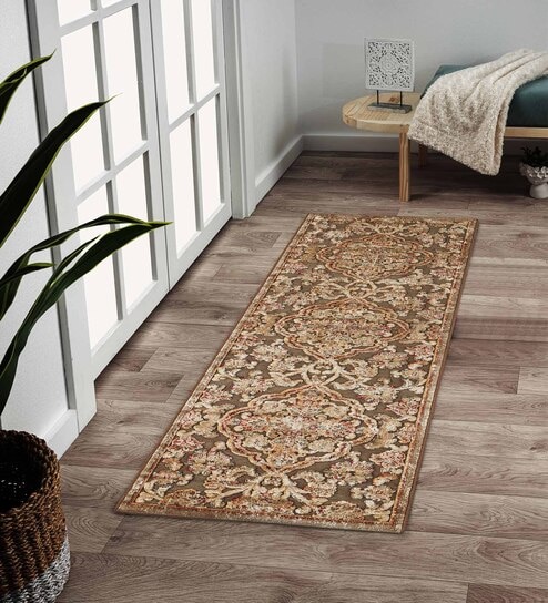 Brown and Beige Persian 2x3 Feet Machine Made Runner