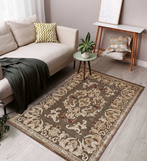 Brown and Beige Persian 4x6 Feet Machine Made Carpet