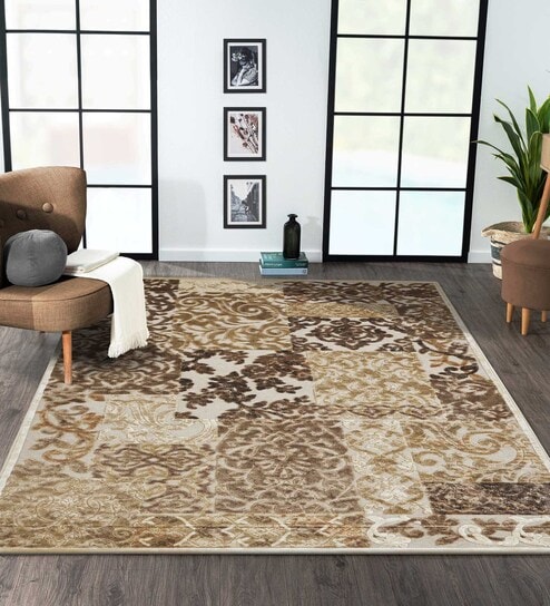 Brown and Beige Persian 4x6 Feet Machine Made Carpet