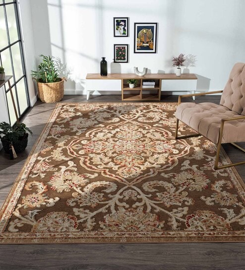 Brown and Beige Persian 5x7 Feet Machine Made Carpet