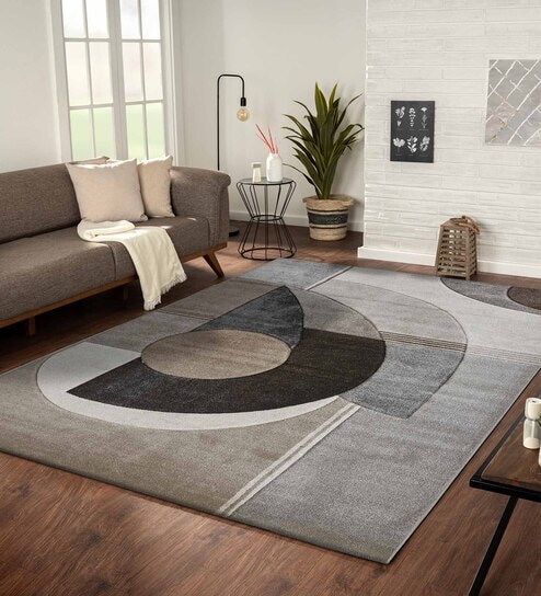 Brown and Brown Geometrical Polypropylene 6 ft x 4 ft Machine Made Carpet