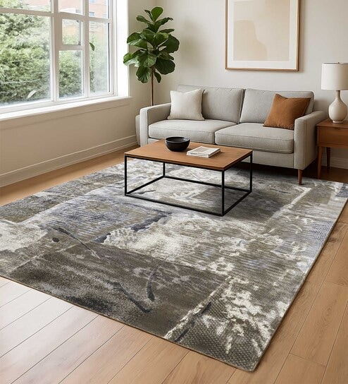 Brown and Cream Abstract 3x5 Feet Machine Made Carpet