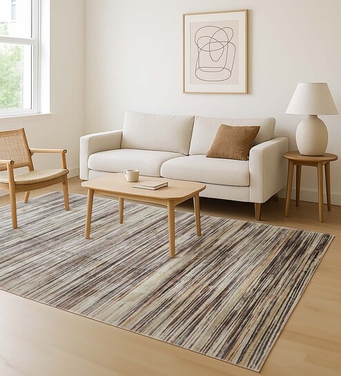 Brown and Cream Abstract 4x6 Feet Machine Made Carpet