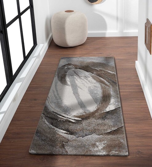 Brown and Cream Abstract Polypropylene 5 ft x 2.5 ft Machine Made Runner