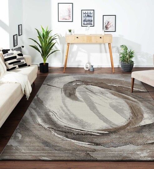 Brown and Cream Abstract Polypropylene 6 ft x 4 ft Machine Made Carpet