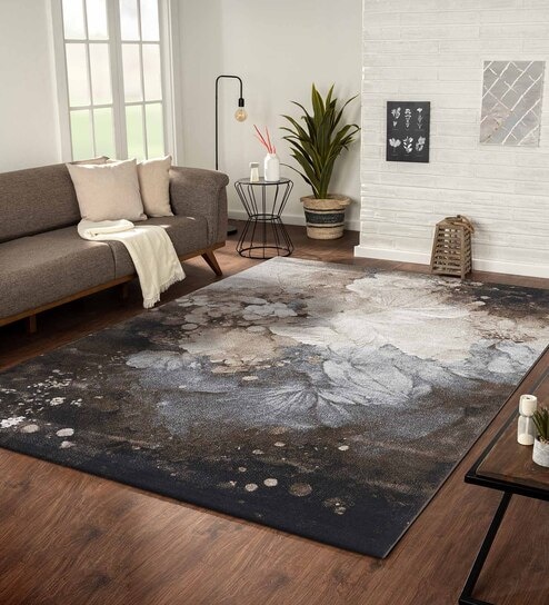 Brown and Cream Floral Polypropylene 6 ft x 4 ft Machine Made Carpet