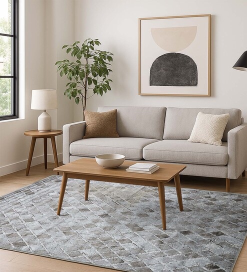 Brown and Cream Geometric 5x7 Feet Machine Made Carpet