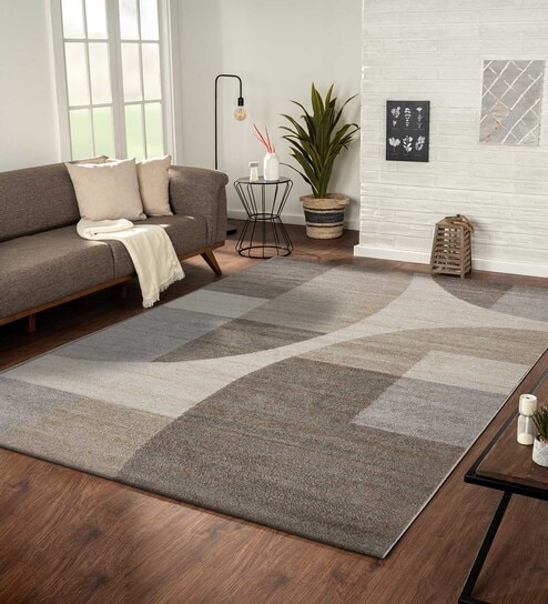 Brown and Cream Geometrical Polypropylene 6 ft x 4 ft Machine Made Carpet