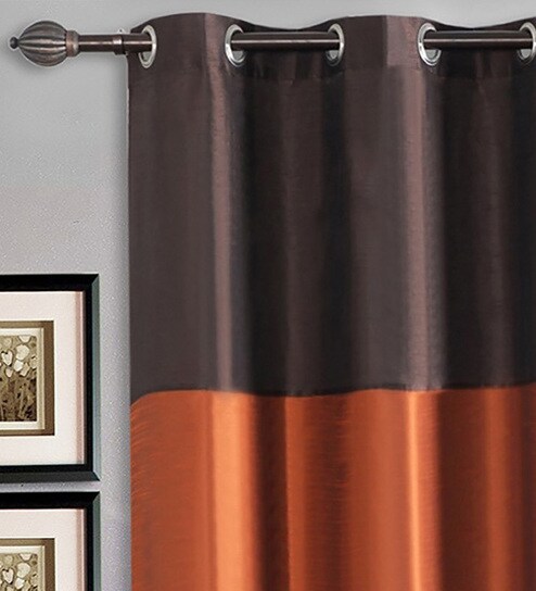 Buy Brown And Orange Polyester 5x3 5 Feet Window Curtain By Deco
