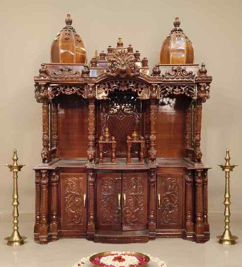Brown Aroha Teak Wooden Mandir