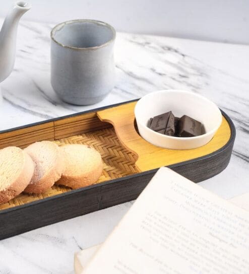 Brown Bamboo Oval Snacks Platter With Bowl
