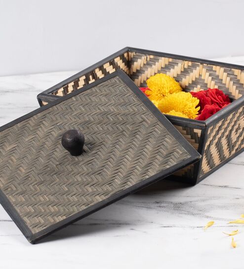 Brown Bamboo Square Box With Lid
