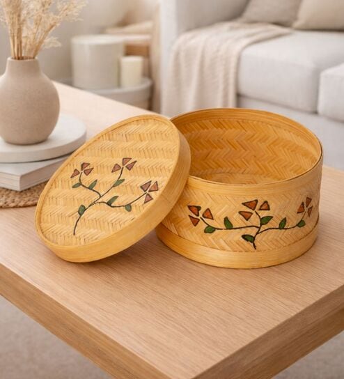 Brown Bamboo Square Box With Lid