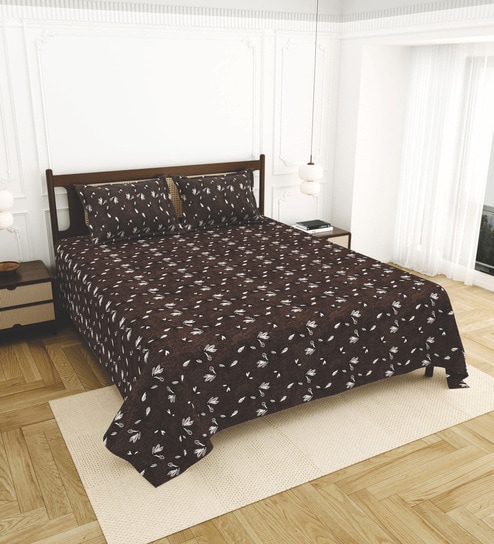 Brown Bedsheet 220 Tc Cotton King Bedsheet With 2 Pillow Covers