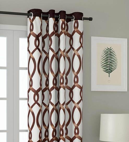 Brown Floral Polyester 7 Ft Blackout Eyelet Door Curtains (Set of 2) by Cortina