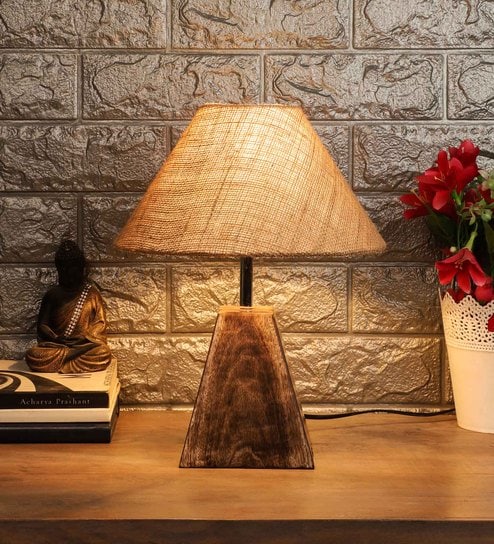 Brown Blended Fabric Shade Table Lamp With Brown Base