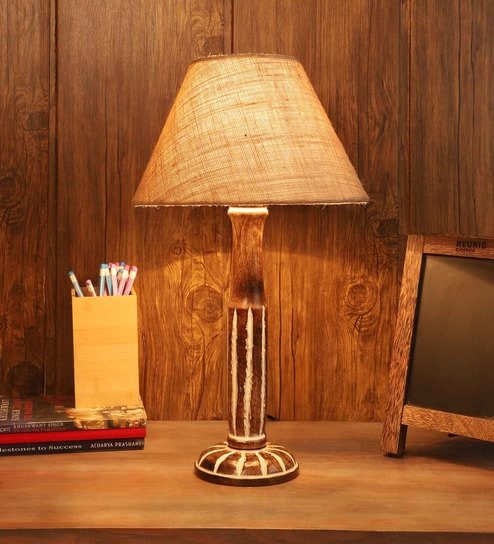 Bristol Brown Blended Fabric Shade Night Lamp With Mango wood Base By Foziq