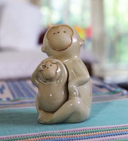 Brown Ceramic Ceramic Monkey Shape Garden Figurine