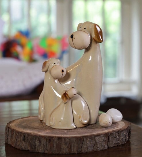 Brown Ceramic Family Shape Dog Animal Figurine-image-33