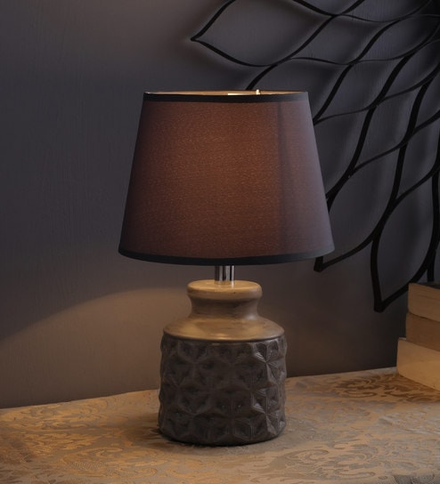 Brown Ceramic Shade Table Lamp with Gold Base