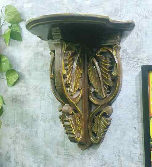 Brown Colour Solid Wood Handcarved Floating Wall Shelf