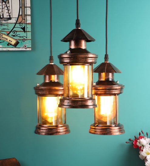 Zevon Brown copper Cluster Hanging Light by Foziq