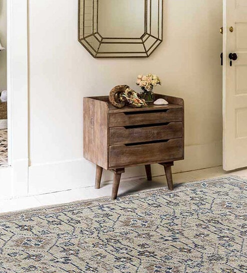 Brown Floral Cotton 4 ft x 6 ft Hand Knotted Carpet