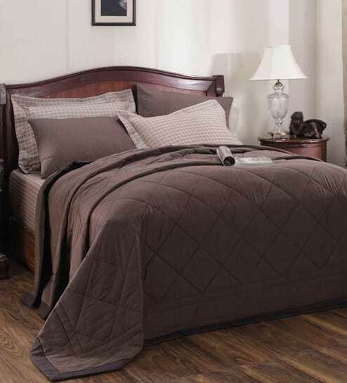 Brown Cotton 240 AC Room Double Bed Quilt by Maspar