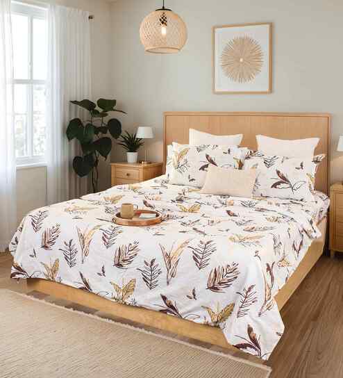 Brown Cotton 4 Pcs Double Bed Sized Bedding Set