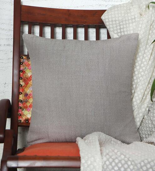 Brown Cotton Blend Self Texrtured 16x16 inches Cushion Covers (1pc)