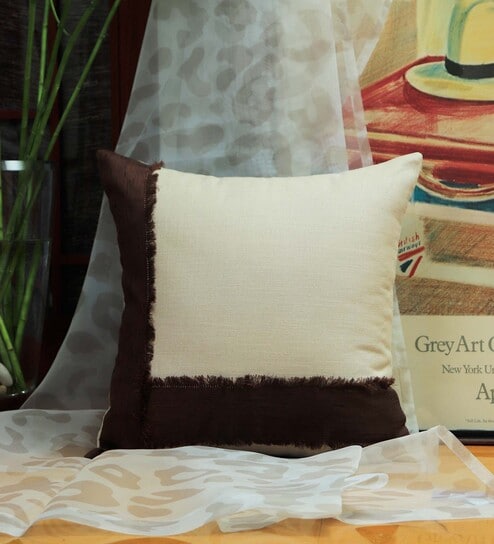 Brown Solid Cotton Blend 16 x 16 Inches Cushion Cover by Zeba