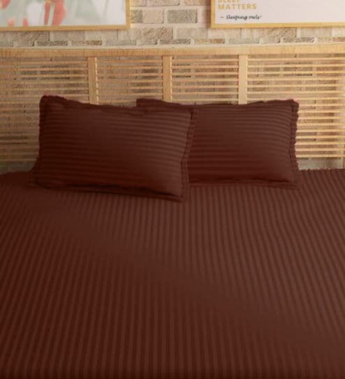 Brown Cotton 210TC Striped Set of 2 Pillow Covers