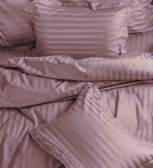 Mauve Cotton 210TC Striped Set of 2 Pillow Covers