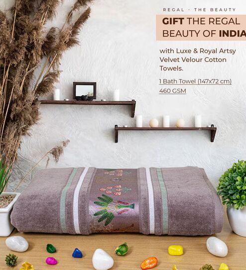 rangoli Brown Cotton Printed 460 GSM Bath Towel (1Pc)-picture-39