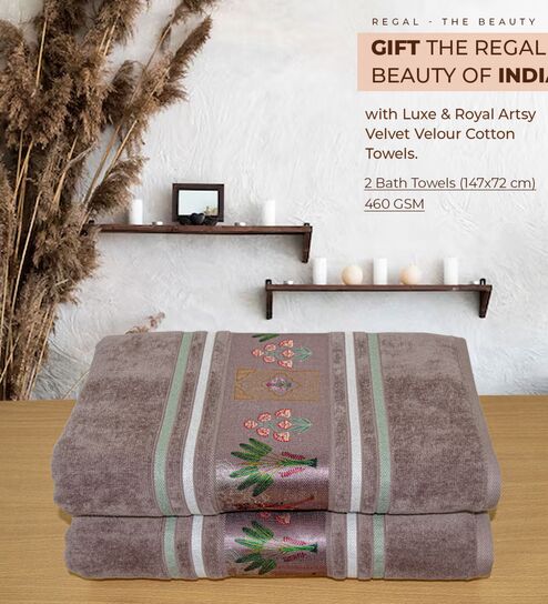 rangoli Brown Cotton Printed 460 GSM Bath Towels Pack of 2-picture-29