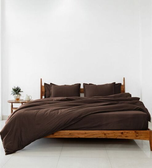 Brown Cotton 210TC Colors Striped All Weather Double 150GSM Bedding Set 1 Comforter 1 Bedsheet 2 Pillow Covers