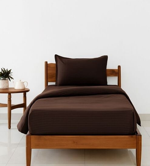 Brown Cotton 210TC Colors Striped All Weather Single 150GSM Bedding Set 1 Comforter 1 Bedsheet 1 Pillow Covers