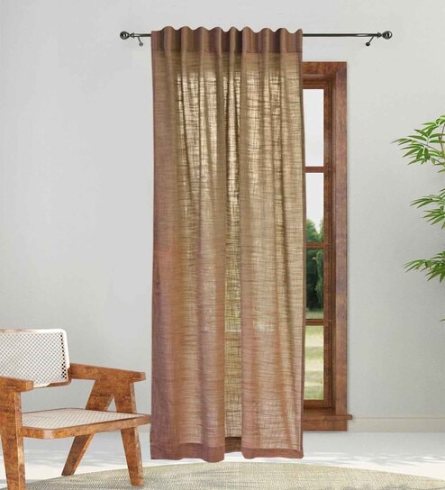 Brown Cotton Solid 9ft Blackout Rod Pocket Door Curtain (1 Pc)