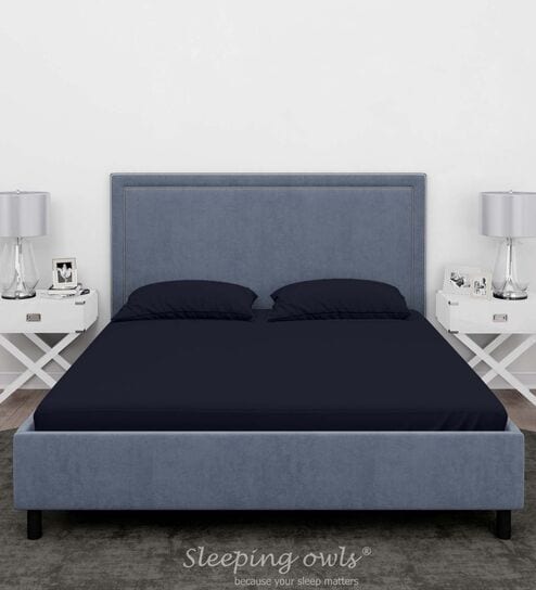 Blue Cotton Solid Finest 300TC Plain Super King Bedsheet with 2 Pillow Covers