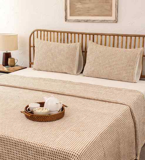 Brown Cotton Textured  Double Bed Size Bedcover