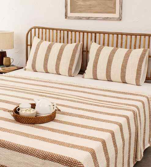 Brown Cotton Textured Double Bedcover