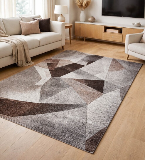 Brown Cream Abstract Polypropylene 6 ft x 4 ft Machine Made Carpet