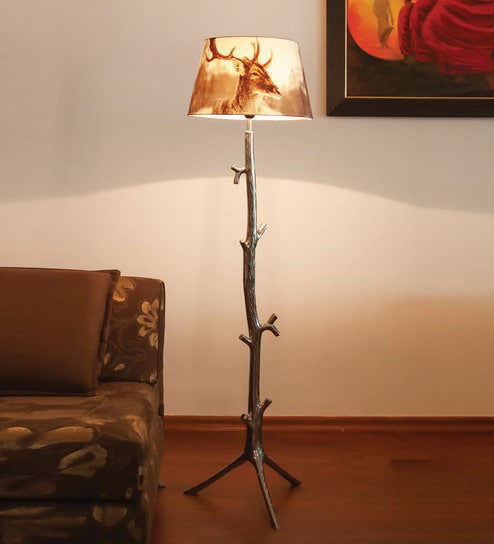 Brown Fabric Shade Novelty Floor Lamp With Metal Base