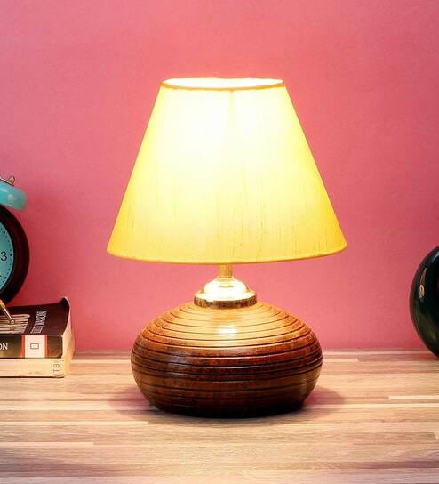 Brown Fabric Shade Table Lamp With Brown Base By Foziq